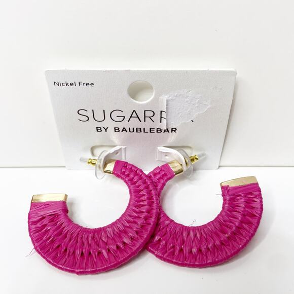 BAUBLEBAR‎ Sugarfix Pink Raffia Half Hoop Earrings Post Back Lightweight - Picture 1 of 6